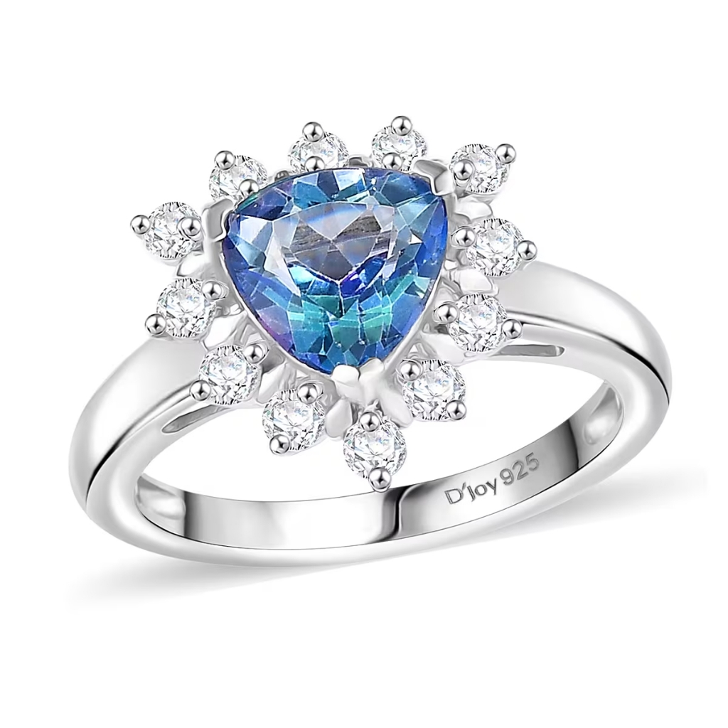 Sterling Silver 925 Mystic Topaz White Zircon Starburst Ring Size 8 64$